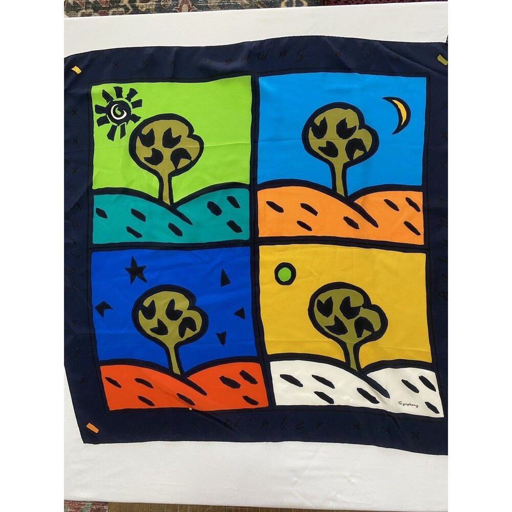 Symphony Four Seasons Abstract Art Silk Scarf Pop Art Mid Century Style